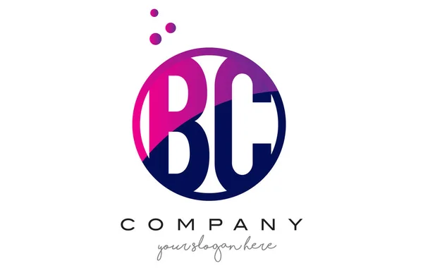 BC B C Circle Letra Logo Diseño con puntos púrpura Burbujas — Archivo Imágenes Vectoriales