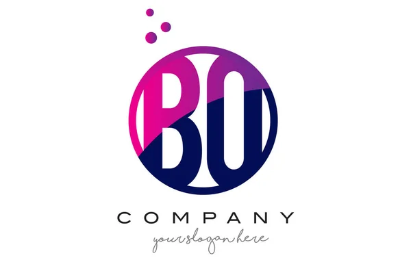 BQ B Q cerchio lettera logo design con puntini viola bolle — Vettoriale Stock
