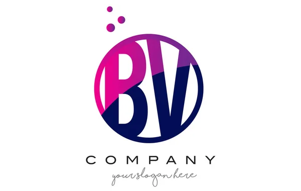 Diseño del logotipo de la letra del círculo BV B V con burbujas de puntos púrpura — Vector de stock