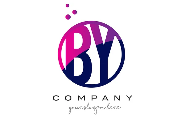 POR B Y Circle Letra Logotipo Diseño con puntos púrpura Burbujas — Vector de stock
