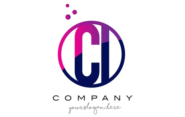 Ci C I okrąg list Logo Design z bąbelkami fioletowe kropki — Wektor stockowy