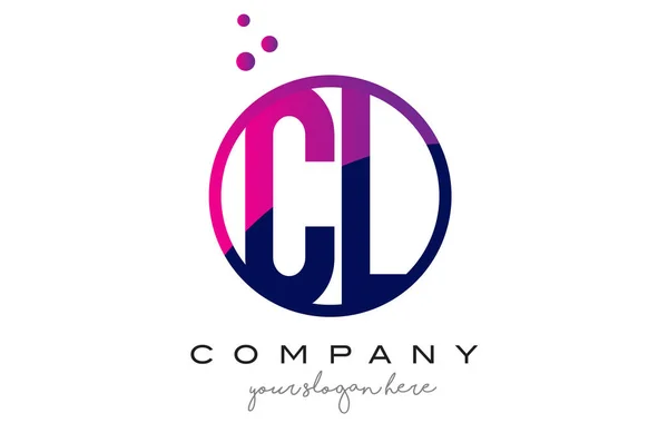 CL C L koło list Logo Design z fioletowym punktów pęcherzyki — Wektor stockowy