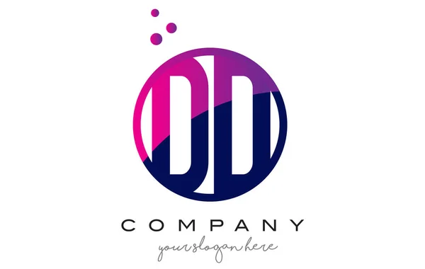 Diseño de logotipo de letra de círculo DD D D con burbujas de puntos púrpura — Vector de stock