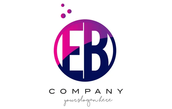 EB E B cerchio lettera logo design con puntini viola bolle — Vettoriale Stock