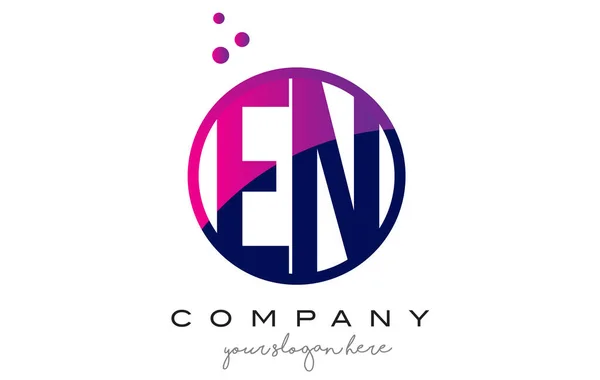 EN E N Circle Lettera Logo Design con puntini viola bolle — Vettoriale Stock