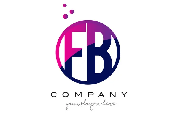 FB F B cerchio lettera logo design con puntini viola bolle — Vettoriale Stock