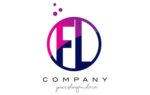 FL F L kör levél Logo Design lila pontozott buborékok — Stock Vector