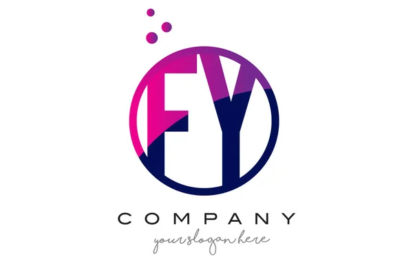 FY F Y cerchio lettera logo design con puntini viola bolle — Vettoriale Stock