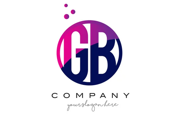 GB G B cerchio lettera logo design con puntini viola bolle — Vettoriale Stock