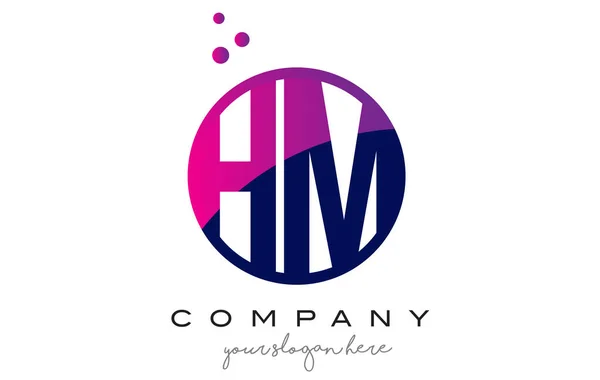 HM H M daire mektup Logo tasarımı ile mor baloncuklar nokta — Stok Vektör