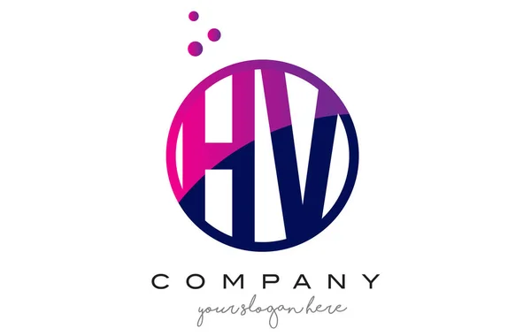 Disegno del logo della lettera del cerchio di HV H V con le bolle viola dei punti — Vettoriale Stock