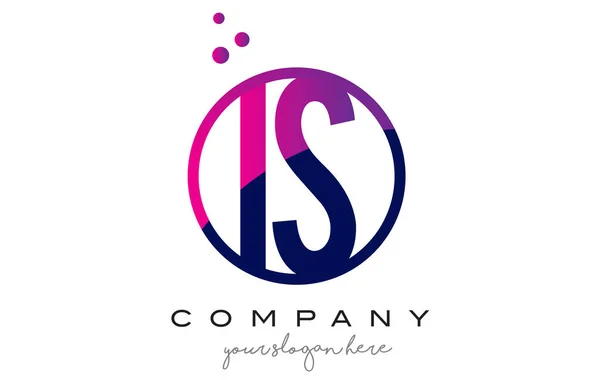 IS I S Circle Letra Logo Diseño con puntos púrpura Burbujas — Archivo Imágenes Vectoriales