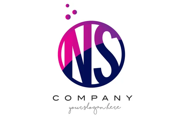 Projektowanie Logo NS N S koło list z fioletowym punktów pęcherzyki — Wektor stockowy
