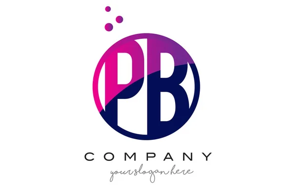 PB P B koło list Logo Design z fioletowym punktów pęcherzyki — Wektor stockowy
