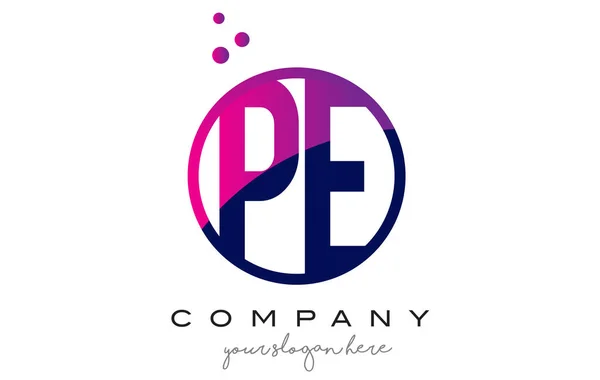 PE P E cercle lettre logo conception avec bulles à pois violets — Image vectorielle