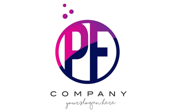 P F kör válaszukat Logo Design lila pontozott buborékok — Stock Vector