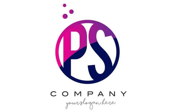 PS P S koło list Logo projekt z fioletowym punktów pęcherzyki — Wektor stockowy