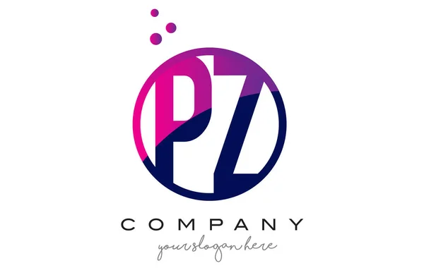 PZ P Z cerchio lettera logo design con puntini viola bolle — Vettoriale Stock