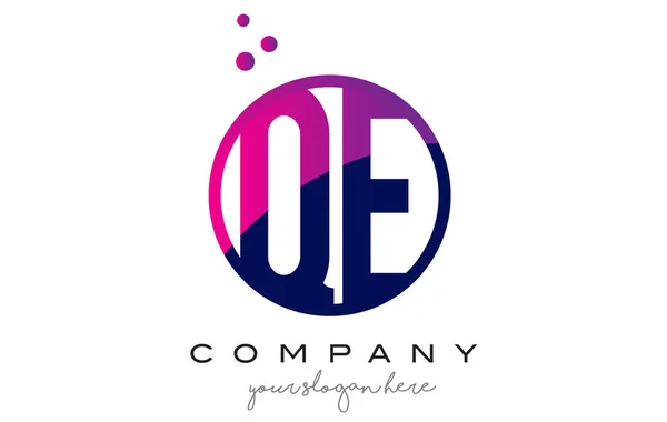 QE Q E cerchio lettera logo design con puntini viola bolle — Vettoriale Stock