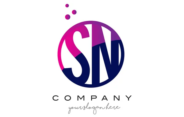 Projektowanie Logo SN S N koło list z fioletowym punktów pęcherzyki — Wektor stockowy