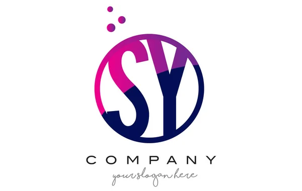 Sy S Y koło list Logo Design z fioletowym punktów pęcherzyki — Wektor stockowy