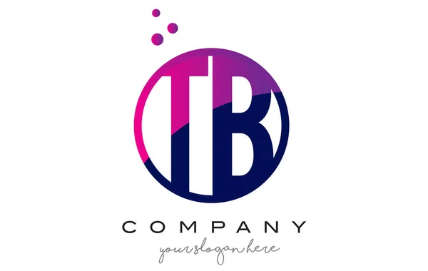 Diseño de logotipo de letra de círculo TB T B con burbujas de puntos púrpura — Vector de stock
