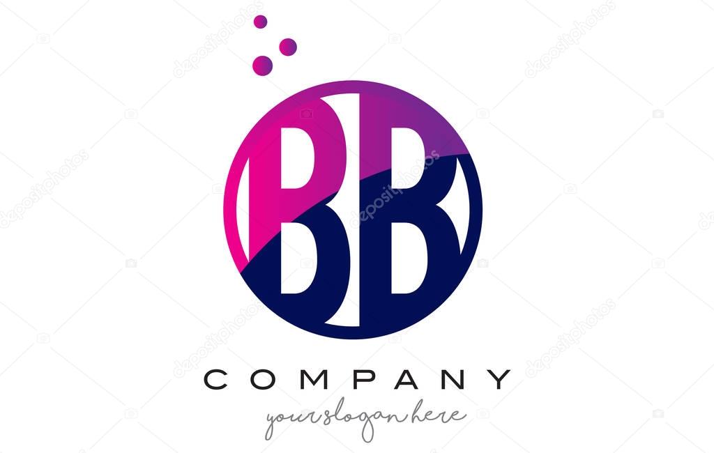 BB B B Circle Letter Logo Design with Purple Magenta Dots Bubbles Vector Illustration
