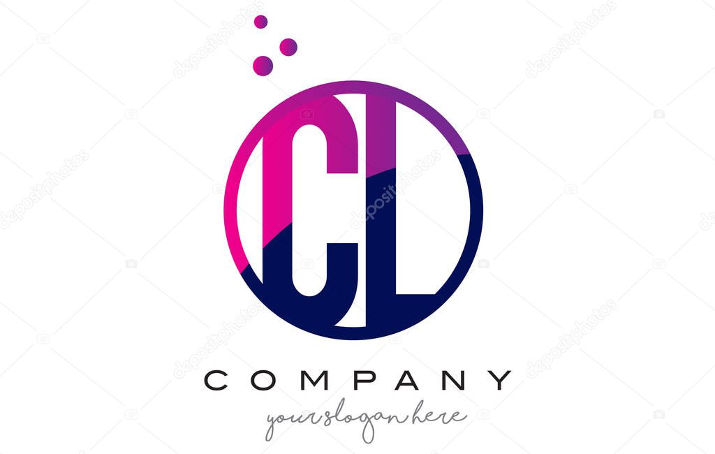 CL C L Circle Letter Logo Design with Purple Magenta Dots Bubbles Vector Illustration