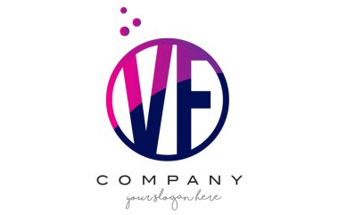 VF V F daire mektup Logo tasarımı ile mor baloncuklar nokta