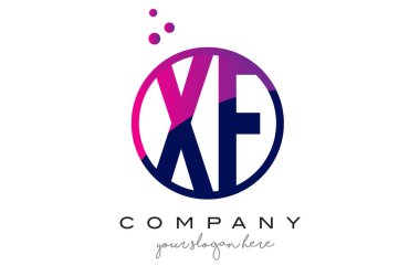 XF X F daire mektup Logo tasarımı ile mor baloncuklar nokta