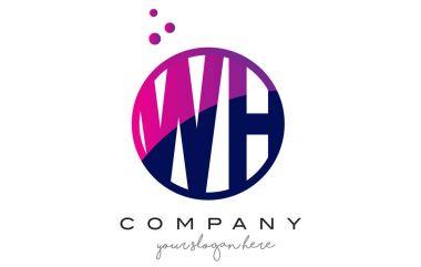 WH W H daire mektup Logo tasarımı ile mor baloncuklar nokta