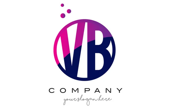VB V B cerchio lettera logo design con puntini viola bolle — Vettoriale Stock
