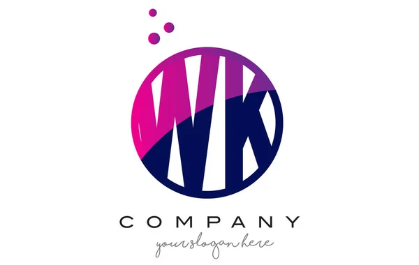 WK W K kör levél Logo Design lila pontozott buborékok — Stock Vector
