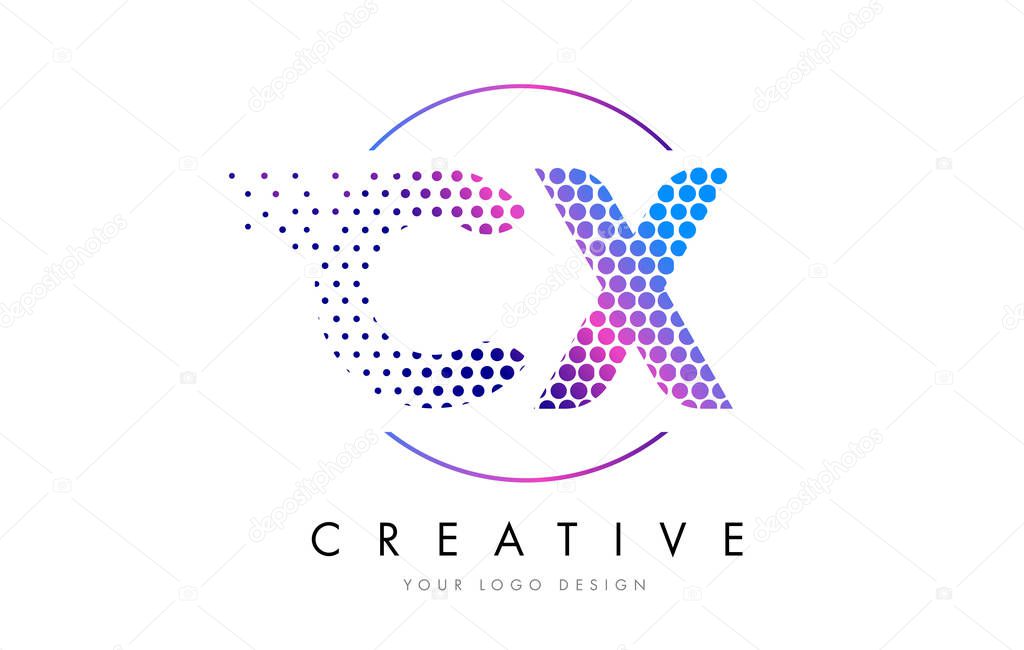 CX C X Pink Magenta Dotted Bubble Letter Logo Design Vector