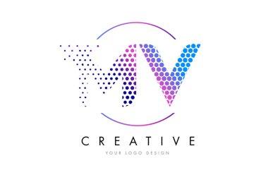 Kabarcık mektup Logo tasarlamak vektör MV M V pembe pembe noktalı