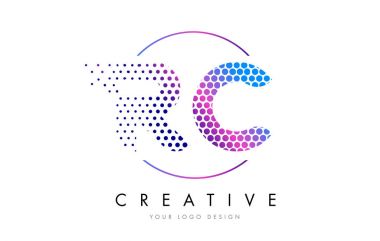 Kabarcık mektup Logo tasarlamak vektör RC R C pembe pembe noktalı