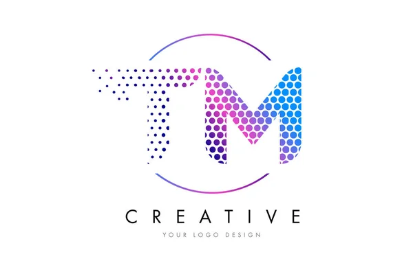 TM T M Pink Magenta Dotted Bubble Letter Logo Design Vector — Stock Vector