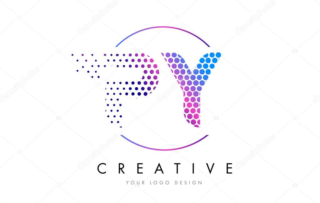 PY P Y Pink Magenta Dotted Bubble Letter Logo Design Vector