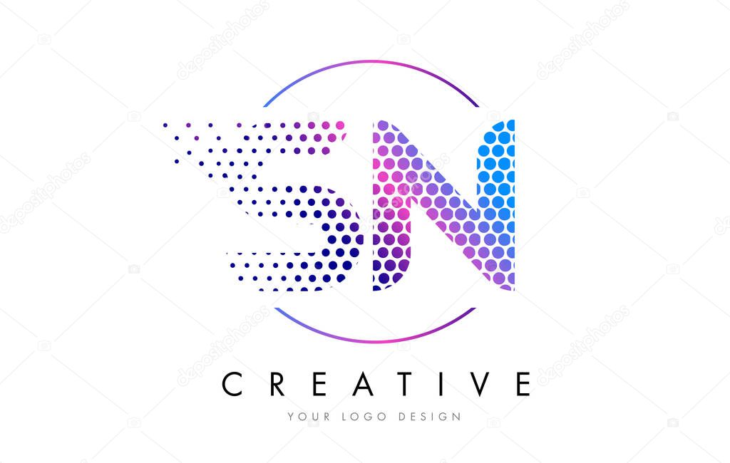 SN S N Pink Magenta Dotted Bubble Letter Logo Design. Dots Lettering Vector Illustration