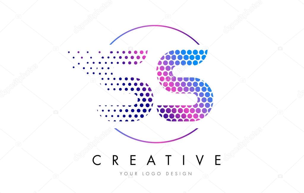SS S S Pink Magenta Dotted Bubble Letter Logo Design. Dots Lettering Vector Illustration