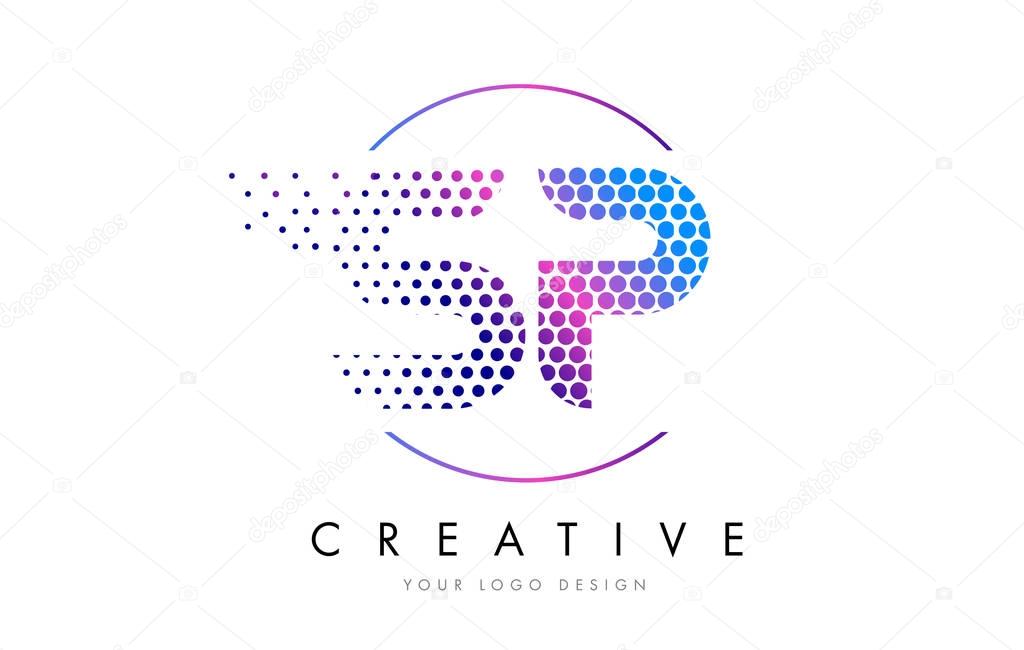 SP S P Pink Magenta Dotted Bubble Letter Logo Design. Dots Lettering Vector Illustration