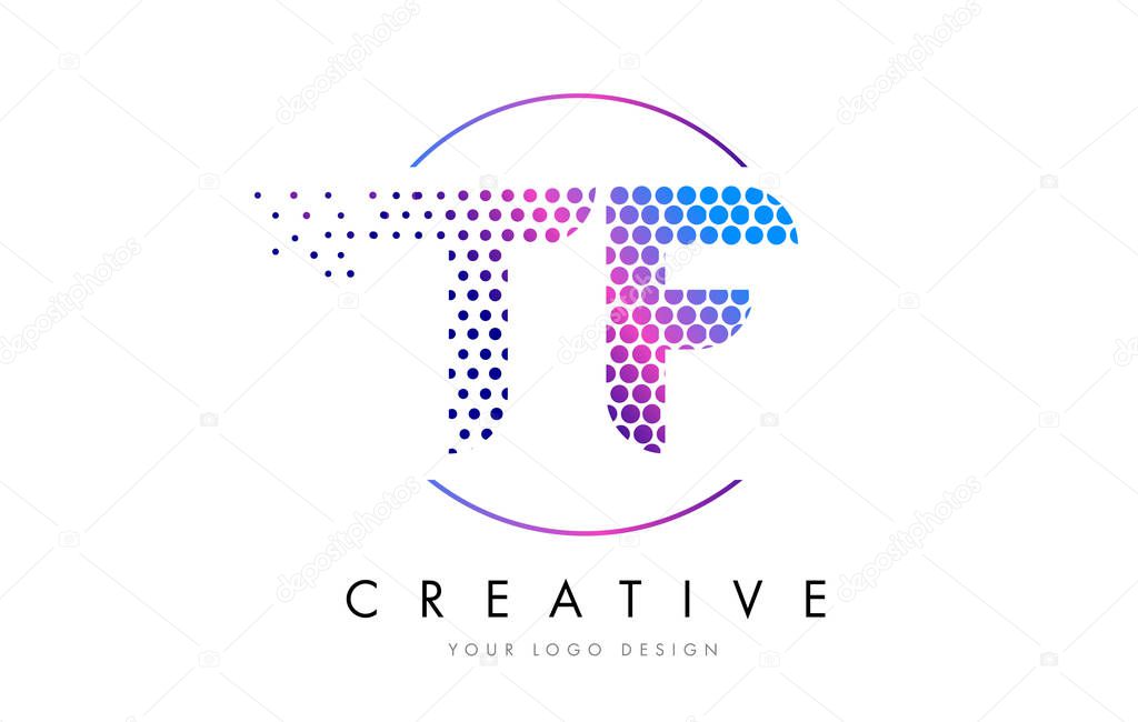 TF T F Pink Magenta Dotted Bubble Letter Logo Design. Dots Lettering Vector Illustration