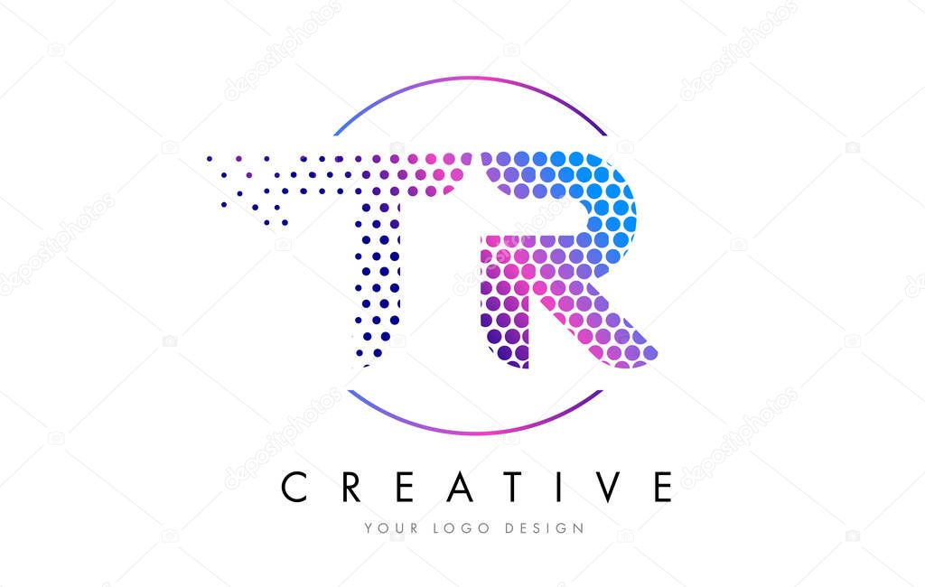 TR T R Pink Magenta Dotted Bubble Letter Logo Design. Dots Lettering Vector Illustration