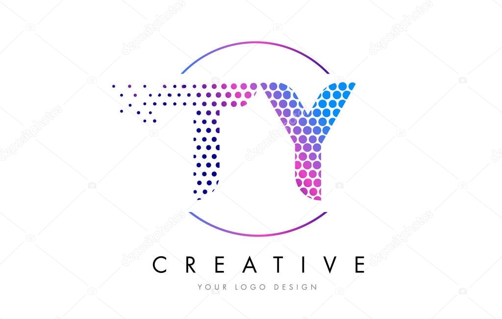 TY T Y Pink Magenta Dotted Bubble Letter Logo Design. Dots Lettering Vector Illustration