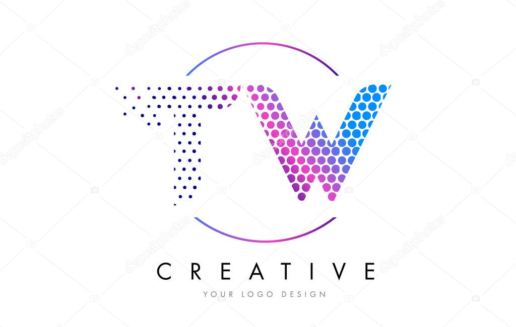 TW T W Pink Magenta Dotted Bubble Letter Logo Design. Dots Lettering Vector Illustration