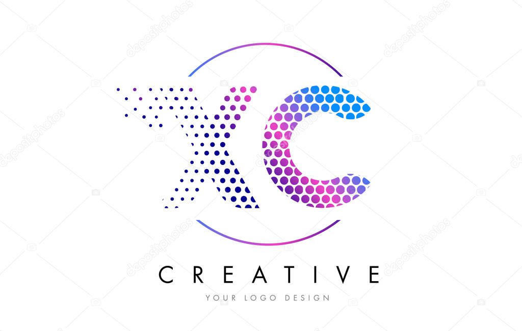 XC X C Pink Magenta Dotted Bubble Letter Logo Design. Dots Lettering Vector Illustration