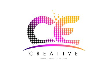 CE C E mektup Logo tasarımı ile kırmızı nokta ve Swoosh