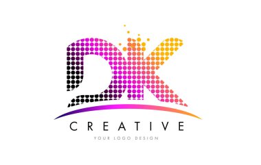 Dk D K harfi Logo tasarımı ile kırmızı nokta ve Swoosh
