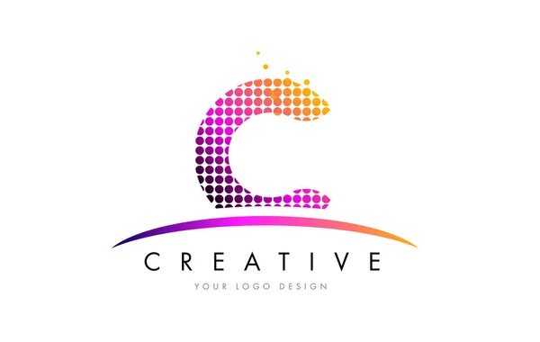 C Letter Logo Design with Magenta Dots and Swoosh — Stock Vector