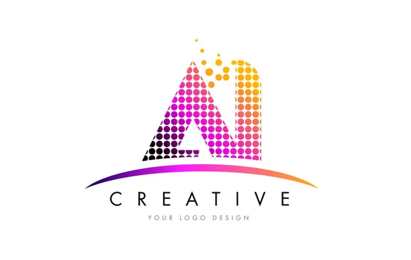 AI A I Letter Logo Design with Magenta Dots and Swoosh — Stock Vector